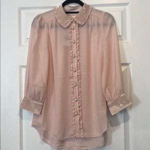 Kate spade velvet trim pearl button shirt
